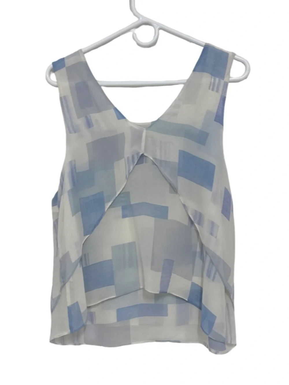 JOIE Sleeveless Geometric Print Silk Top Blouse  Light Blue Women’s Medium